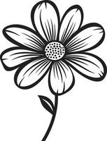 artigianale fiorire scarabocchio nero logo mano reso fiore schizzo monocromatico emblematico icona vettore