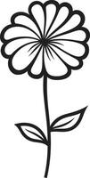 Scribbled fiore schizzo monocromatico icona espressive mano disegnato petalo nero designato emblema vettore