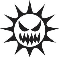 ardente ira arrabbiato sole emblema tempestoso sunburst nero vettore