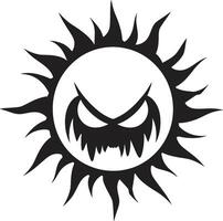 ardente ira arrabbiato sole emblema tempestoso sunburst nero vettore