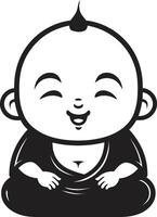 Budda bambino cartone animato Budda silhouette minuscolo tranquillo tot ragazzo Budda vettore