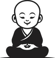 Budda bambino cartone animato silhouette zen asilo Budda ragazzo nero vettore