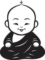 divine Ragazzino cartone animato Budda emblema Budda bambino fioritura nero silhouette ragazzo vettore