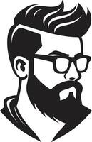 di moda barba cartone animato fricchettone uomo viso nero Vintage ▾ vibrazioni nero di cartone animato fricchettone uomo viso vettore