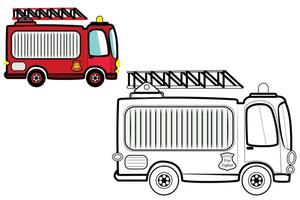 Pagina da colorare di camion dei pompieri per bambini, tema per bambini vettore