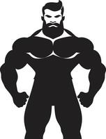 muscoloso titano posa cartone animato caricatura nero bodybuilder nel robusto muscolo emblema nero di caricatura bodybuilder vettore