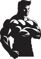potente muscolo fusione nero di caricatura bodybuilder comico energia posa caricatura bodybuilder nel nero vettore