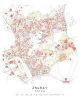 Zhuhai, Cina città centro,urbano dettaglio strade strade colore carta geografica, elemento modello Immagine vettore