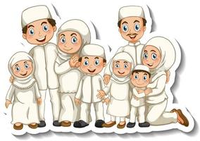 modello di adesivo con personaggio dei cartoni animati della famiglia musulmana vettore