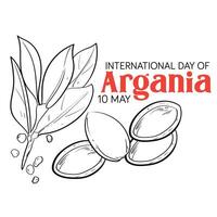 internazionale giorno di argania celebrazione design con il argan olio. mano disegno linea argan olio noccioline con pianta illustrazione. internazionale giorno di argania celebrazione manifesto design vettore