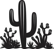 deserto fioritura nero di selvaggio cactus coperto di spine natura selvaggia nero cactus emblema vettore