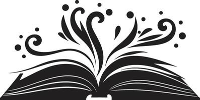 lettura pagine emblema buio con Aperto libro illustrazione pagine di saggezza scatenato elegante nero con elegante libro vettore