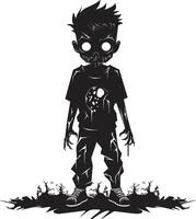 terrificante tots nero per pauroso zombie ragazzo nel raccapricciante bambino di il non morti circuito integrato nero zombie ragazzo emblema vettore