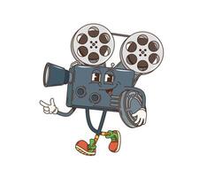 Groovy retrò cartone animato film telecamera impaurito personaggio vettore