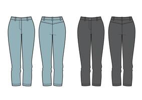 Da donna capi di abbigliamento impostato di jeans. modelli nel davanti e indietro per moda design. vettore
