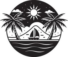 tropicale spiaggia con palme e barca a vela. illustrazione. vettore