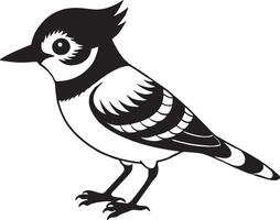 carino crestato Cincia uccello isolato su bianca sfondo. nero e bianca illustrazione. vettore
