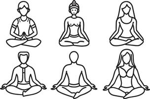 yoga loto posa icone impostare. schema illustrazione di yoga loto posa icone per ragnatela design vettore