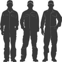 silhouette uomo lavoratori indossare tuta nero colore solo vettore