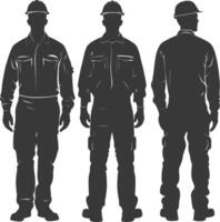silhouette uomo lavoratori indossare tuta nero colore solo vettore