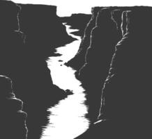 silhouette canyon e fiume nero colore solo vettore