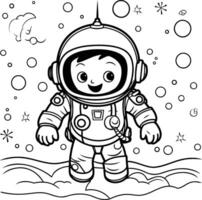 colorazione libro per bambini astronauta nel spazio completo da uomo. illustrazione. vettore