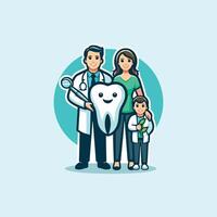 illustrazione di bambini spazzolatura un' dente, medico e bambini. medico in piedi insieme con bambini prendere cura di e pulito un' dente. vettore