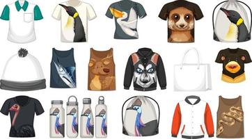 set di diverse camicie e accessori con motivi animali vettore