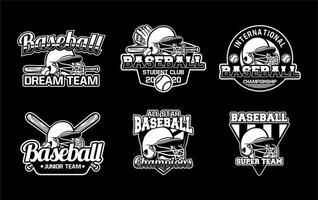 set di modelli di emblema logo distintivo da baseball pacchetto in bianco e nero vettore