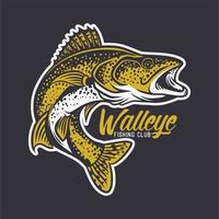 illustrazione del logo del club di pesca walleye in sfondo nero vettore