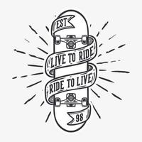 live to ride and ride to live skateboard illustrazione vintage t shirt design vettore