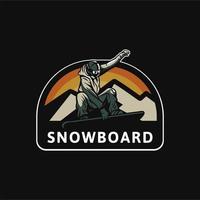 illustrazione del design del distintivo del logo dello snowboard per l'adesivo della toppa del poster della maglietta vettore