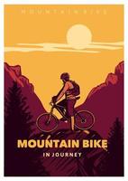 mountain bike in viaggio, poster in stile vintage vettore