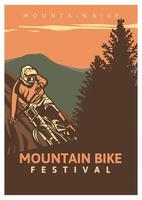 festival di mountain bike retrò, poster vintage vettore