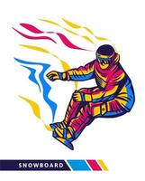 illustrazione colorata di snowboard con il movimento dello snowboarder vettore