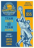 All Star Basketball Championship 2020 modello di progettazione brochure volantino poster vintage con illustrazione vintage di giocatori che combattono per il rimbalzo della palla vettore