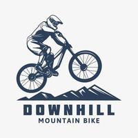 illustrazione del ciclista del modello di logo della mountain bike in discesa vettore