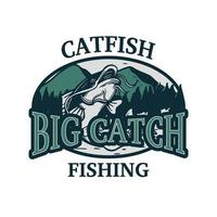 pesce gatto grande cattura pesca, logo simbolo segno distintivo pesce gatto salto sull'acqua in stile retrò vintage vettore