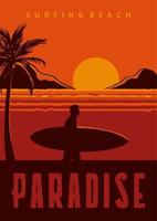 illustrazione del manifesto del paradiso della spiaggia del surf surf in stile retrò vintage vettore