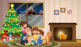Una famiglia che celebra il Natale vettore