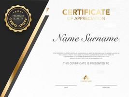modello di certificato di diploma colore nero e oro con immagine vettoriale di lusso e stile moderno, adatto per l'apprezzamento. illustrazione vettoriale.