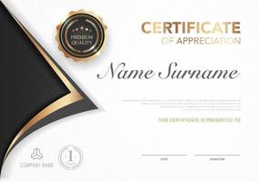 modello di certificato immagine in stile lusso nero e oro. diploma di disegno geometrico moderno. eps10 vettore. vettore