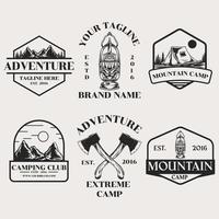 set di logo del campo di avventura, illustrazione in stile disegnato a mano vettore