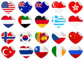 Bandiere internazionali a forma di cuore vettore