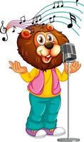 leone dei cartoni animati che canta con il microfono vettore