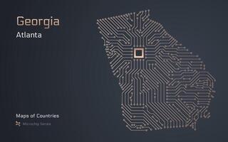 Georgia carta geografica con un' capitale di atlanta mostrato nel un' microchip modello. e-governo. tsmc. americano stati mappe. microchip serie vettore