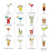 Linea di icone di cocktail alcolici piatta vettore