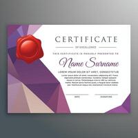 creativo certificato design modello con geometrico Basso poli forme vettore