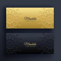 elegante oro e nero mandala banner vettore