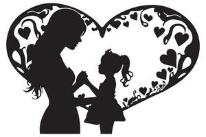 un' madre e figlia silhouette nel il cuore forma vettore